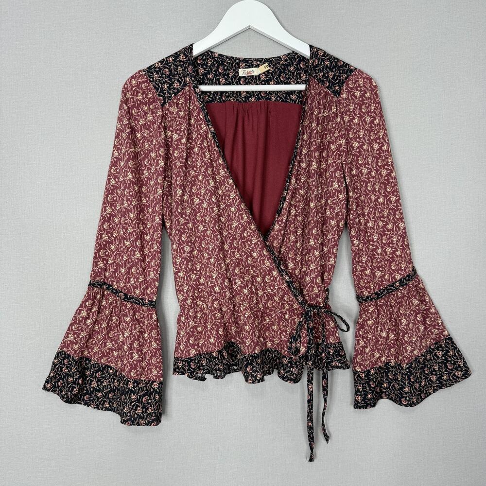 Faherty Ophelia Wrap Top Womens Small Floral Bell Sleeve in Antique Vines Spice